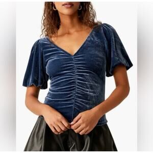 NWT Free People ‘Cupcake’ Velvet Top Blue Outerspace XS
